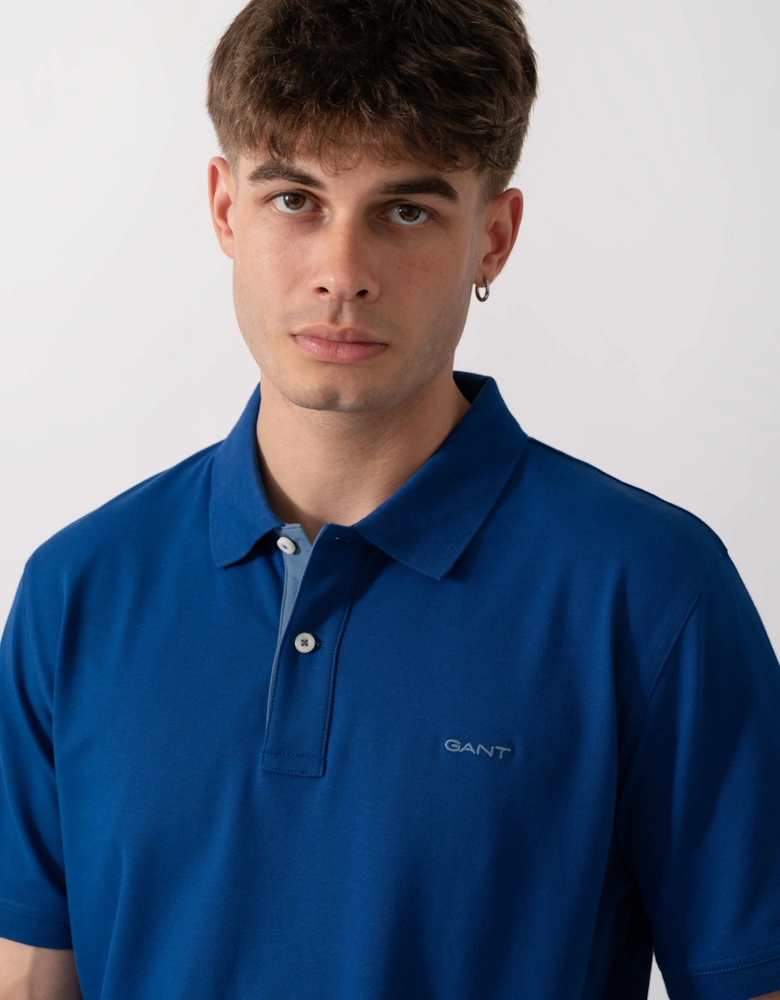 GANT Regular Fit Short Sleeve Contrast Pique Rugger - 435 Crisp Blue