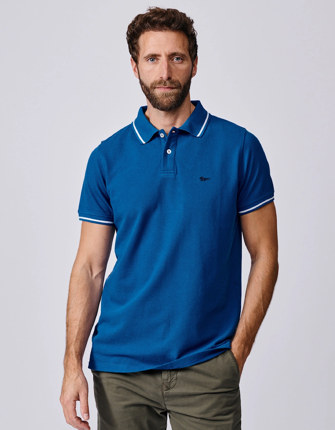 AUBIN AUBIN Men's Eden Tipped Pique Polo - Blue