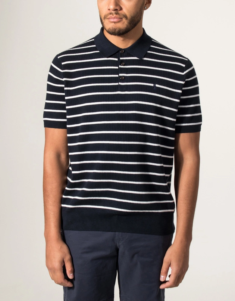 Striped Rib-knit Cotton Polo Shirt
