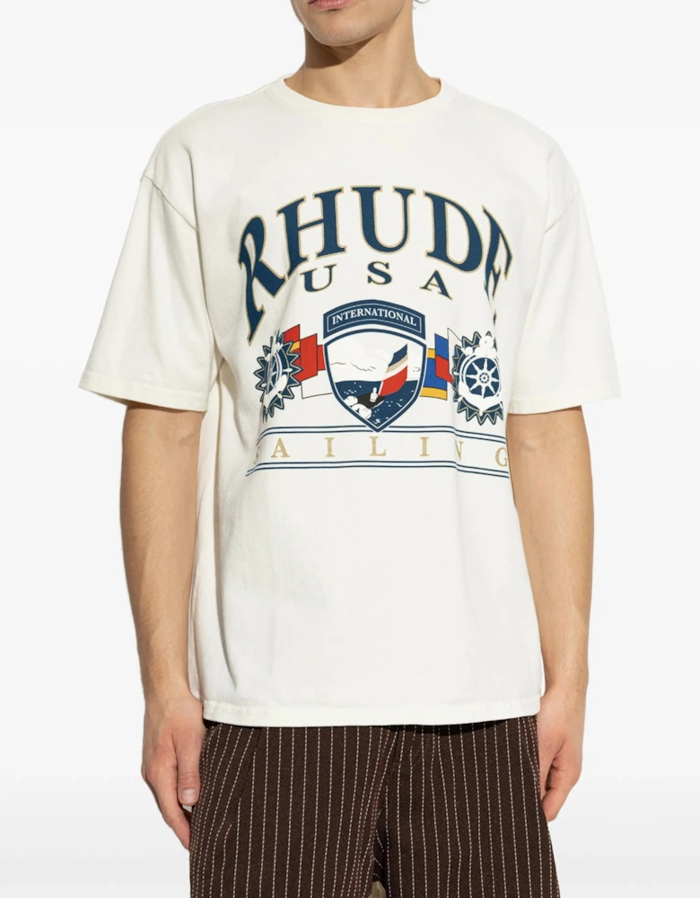 Rhude USA Sailing Printed T-Shirt in Vintage White