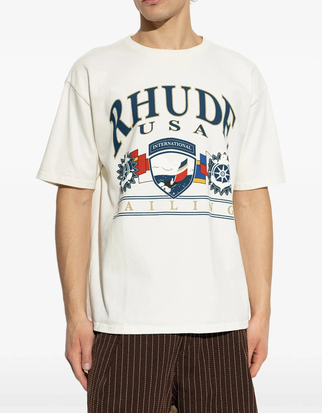 Rhude USA Sailing Printed T-Shirt in Vintage White