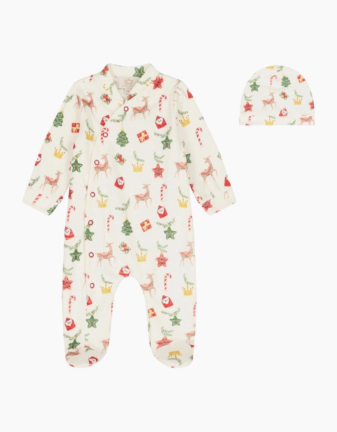 Boys Christmas Pyjama Babygrow with Hat, 7 of 6