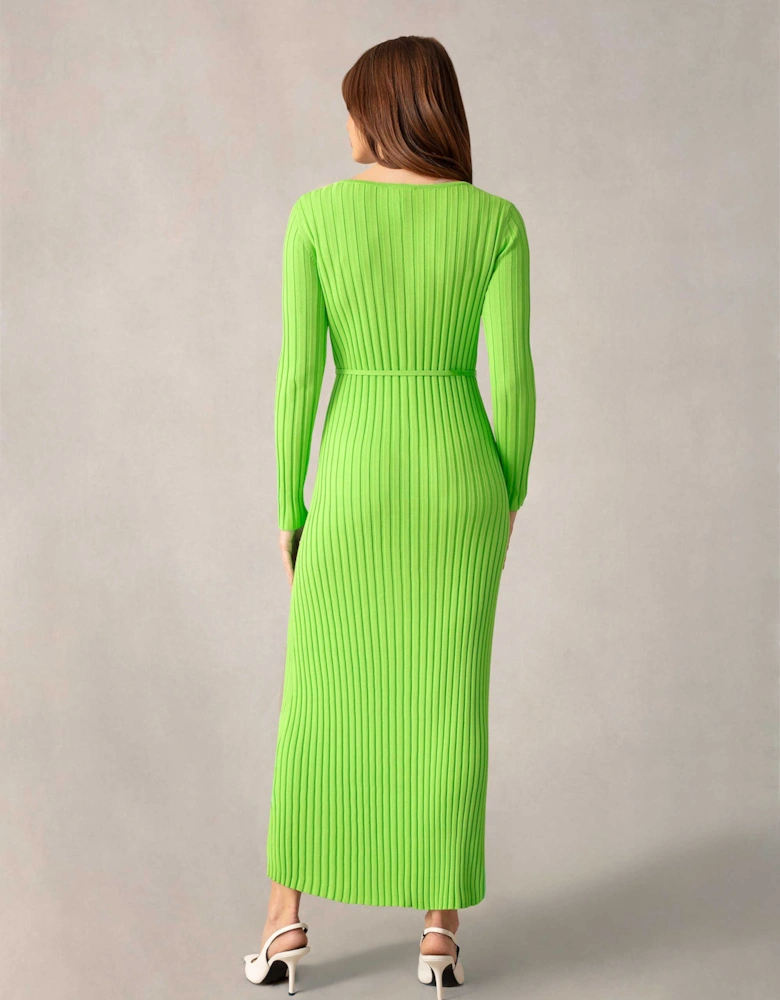 Lime Wide Rib Knit V-Neck Maxi Dress