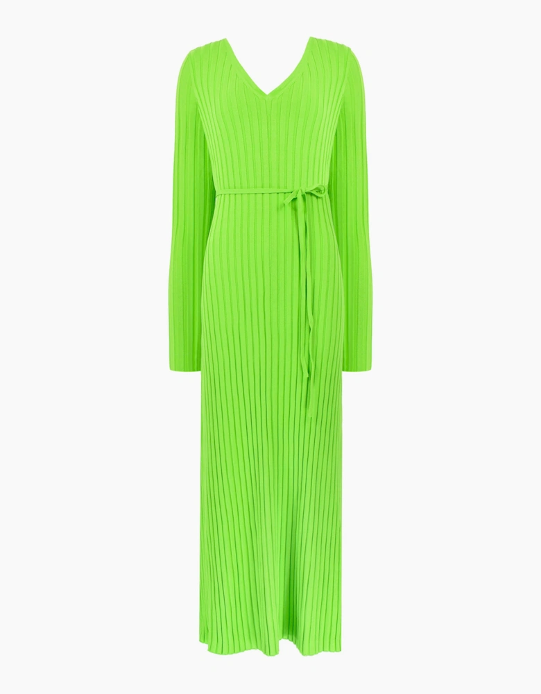 Lime Wide Rib Knit V-Neck Maxi Dress