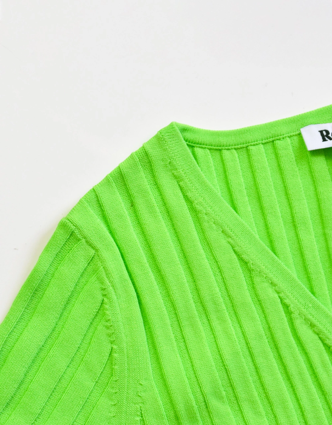 Lime Wide Rib Knit V-Neck Maxi Dress