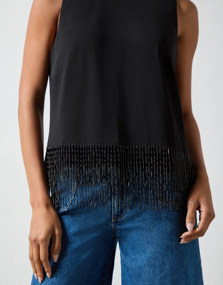Black Bead Trim Halter Top