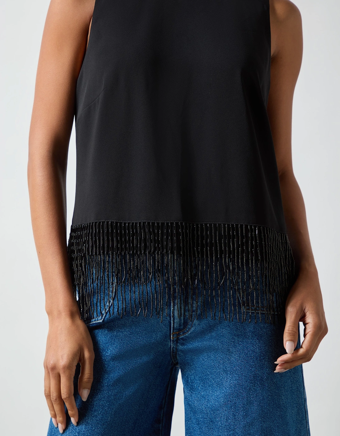 RO&ZO RO&ZO Women's Black Bead Trim Halter Top
