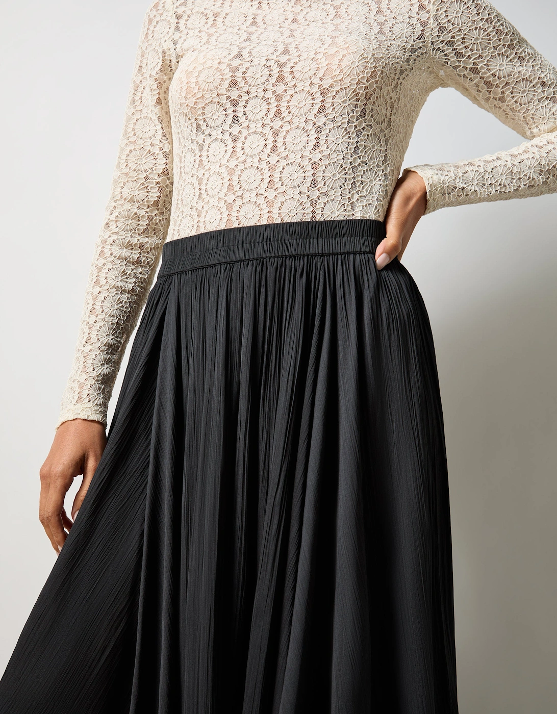 Black Plisse Full Skirt