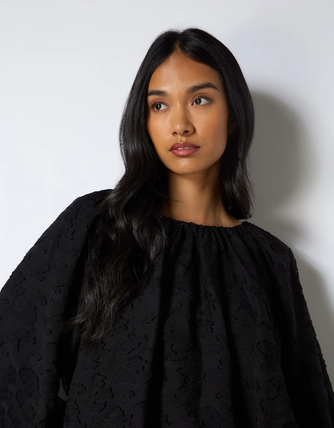 Black Leopard Jacquard Bubble Hem Top