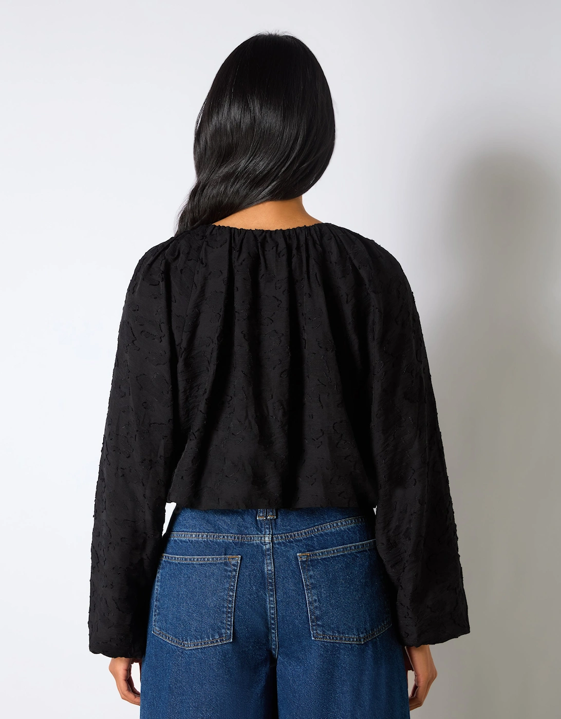 Black Leopard Jacquard Bubble Hem Top