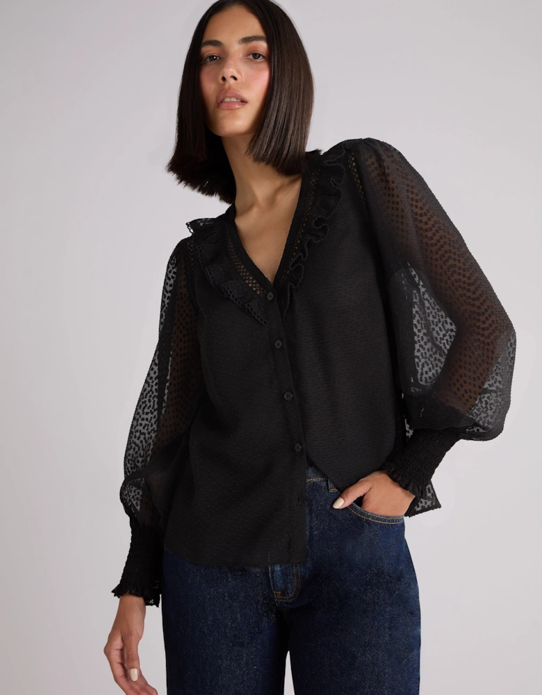 Black Dobby Trim Insert Blouse