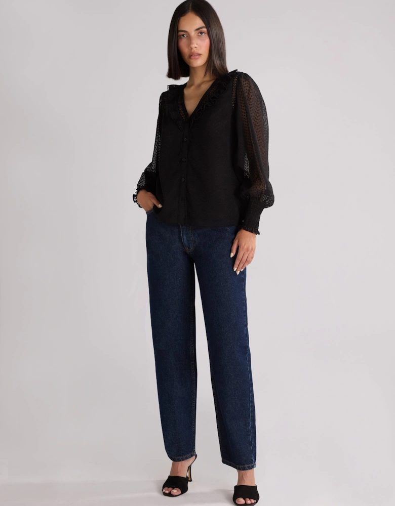 Black Dobby Trim Insert Blouse