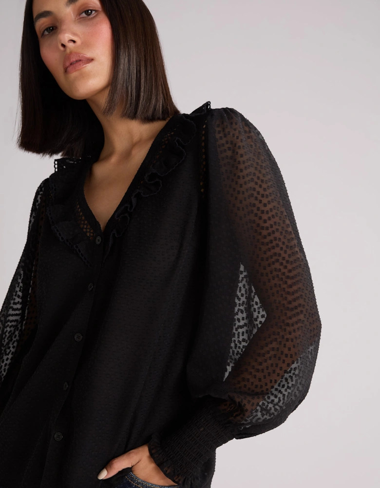 Black Dobby Trim Insert Blouse