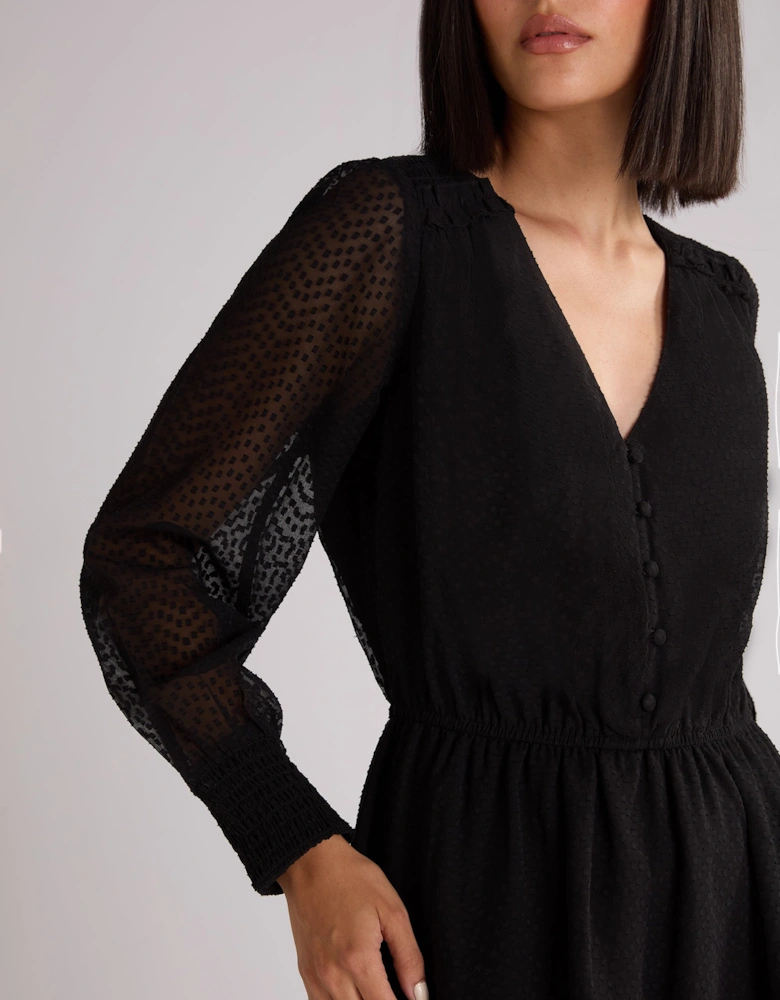 Black Dobby Trim Insert Dress