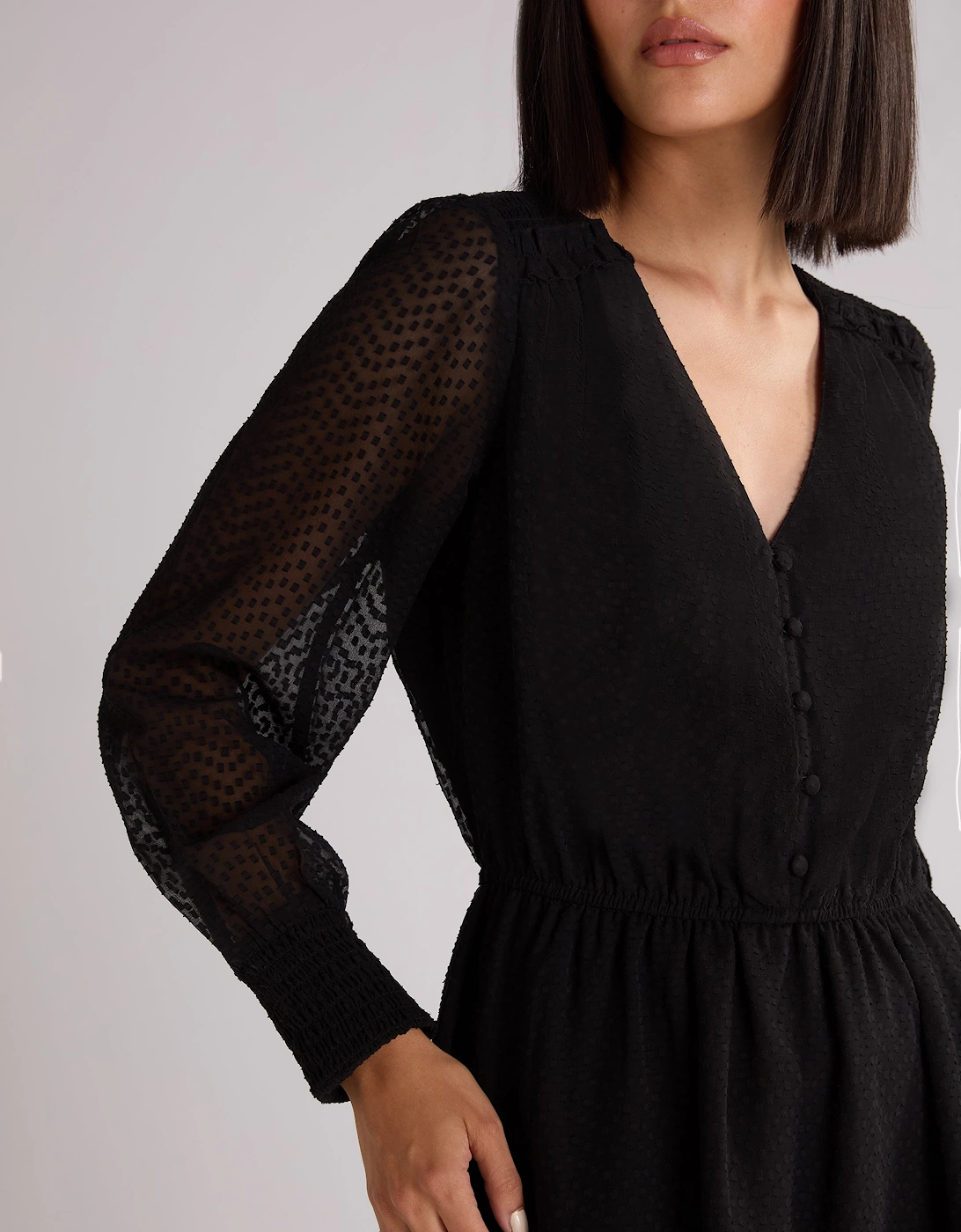 Black Dobby Trim Insert Dress