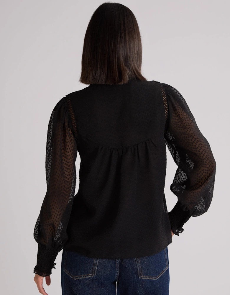Black Dobby Trim Insert Blouse