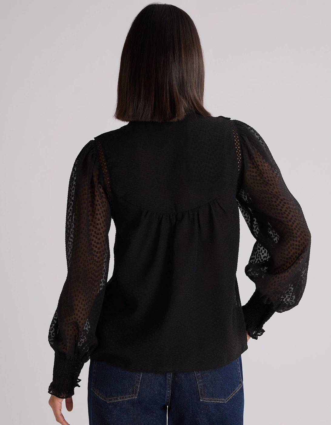 Black Dobby Trim Insert Blouse