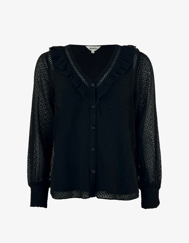 Black Dobby Trim Insert Blouse