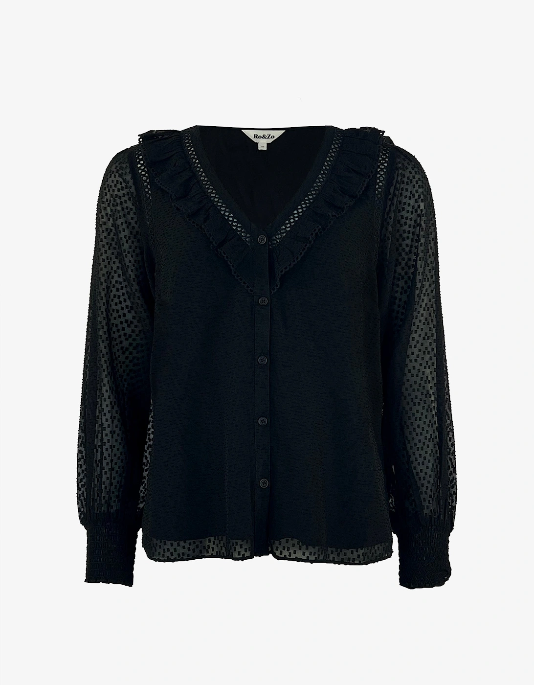 Black Dobby Trim Insert Blouse