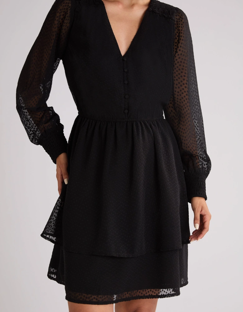 Black Dobby Trim Insert Dress