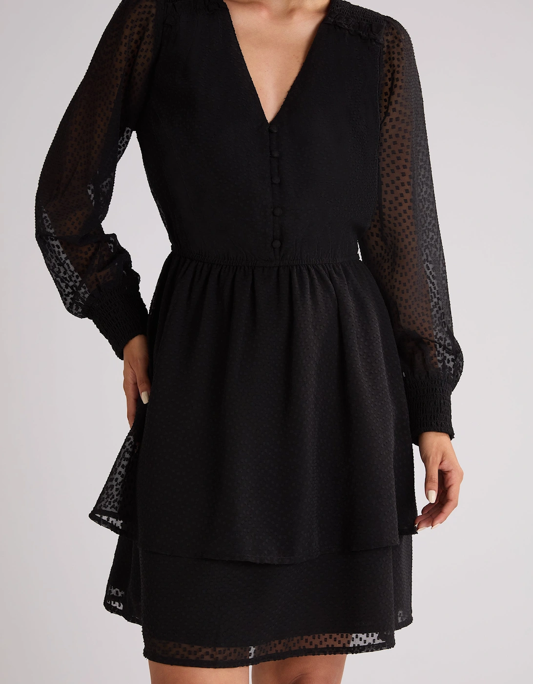 Black Dobby Trim Insert Dress