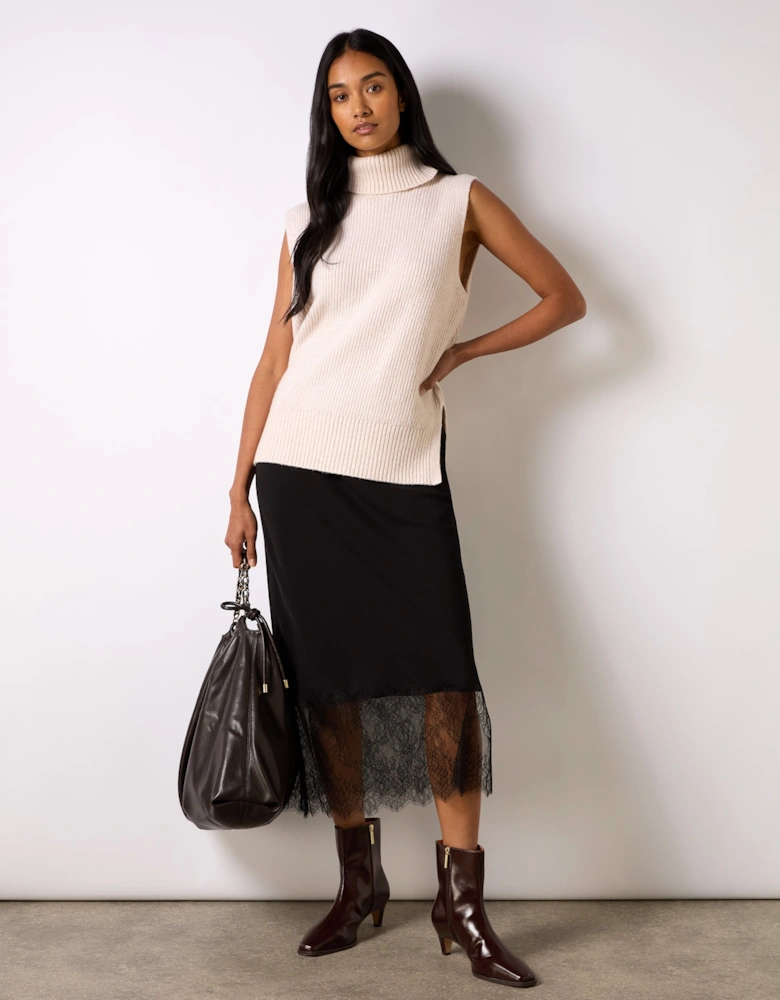 Black Crepe Lace Trim Skirt