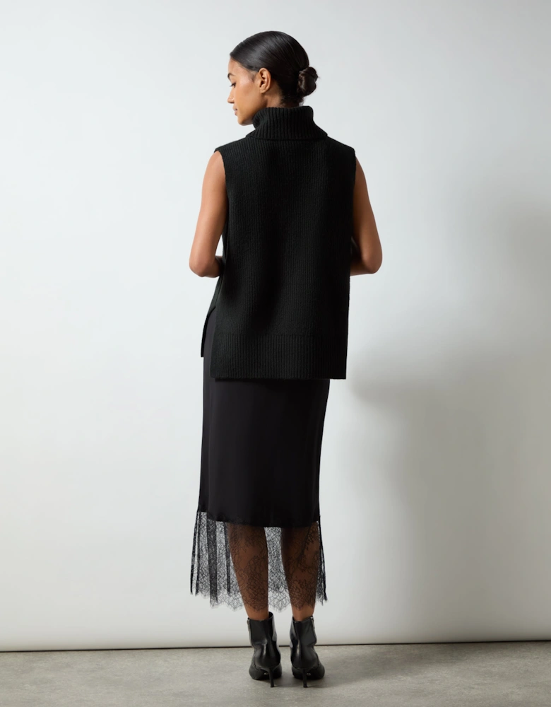 Black Crepe Lace Trim Skirt