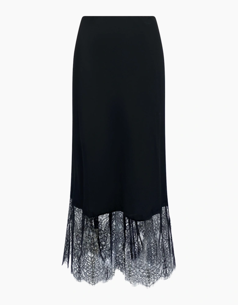 Black Crepe Lace Trim Skirt