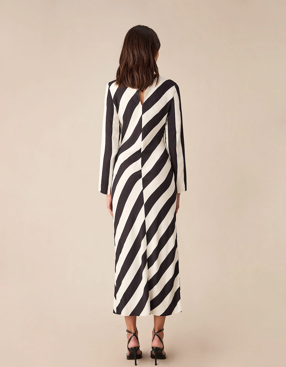 Clara Mono Stripe Print Bias Cut Maxi Dress