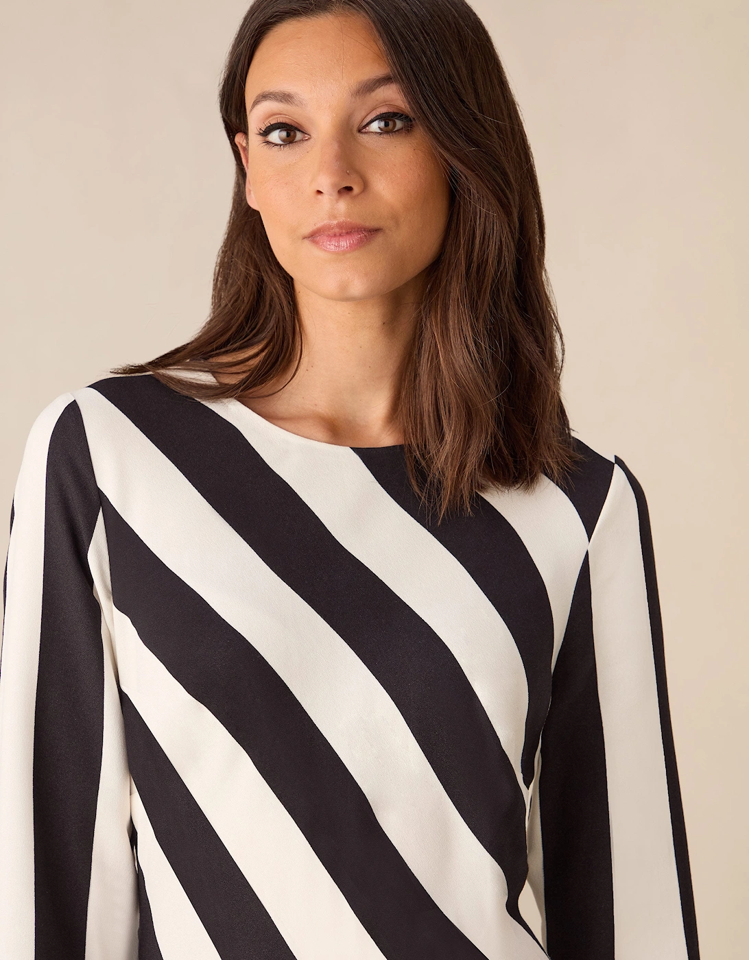 Clara Mono Stripe Print Bias Cut Maxi Dress