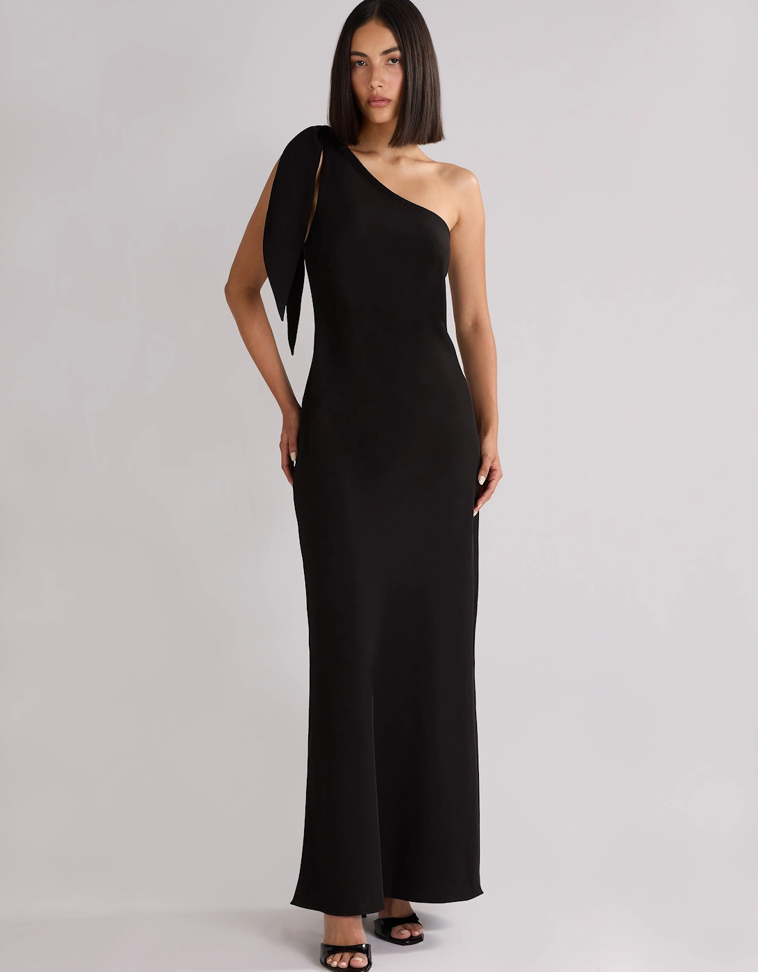 Charlotte Black Crepe One Shoulder Maxi Dress