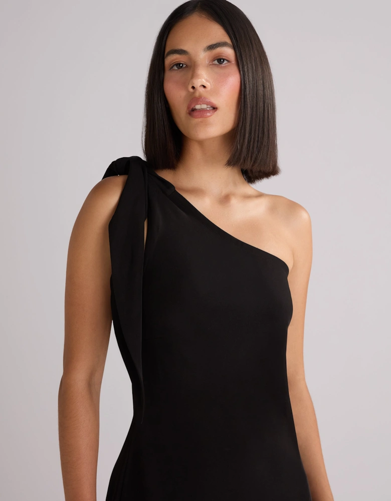 Charlotte Black Crepe One Shoulder Maxi Dress