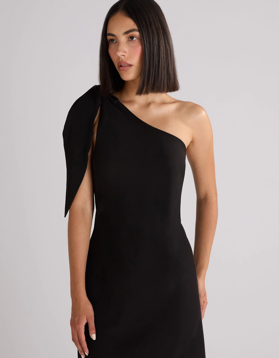 Charlotte Black Crepe One Shoulder Maxi Dress