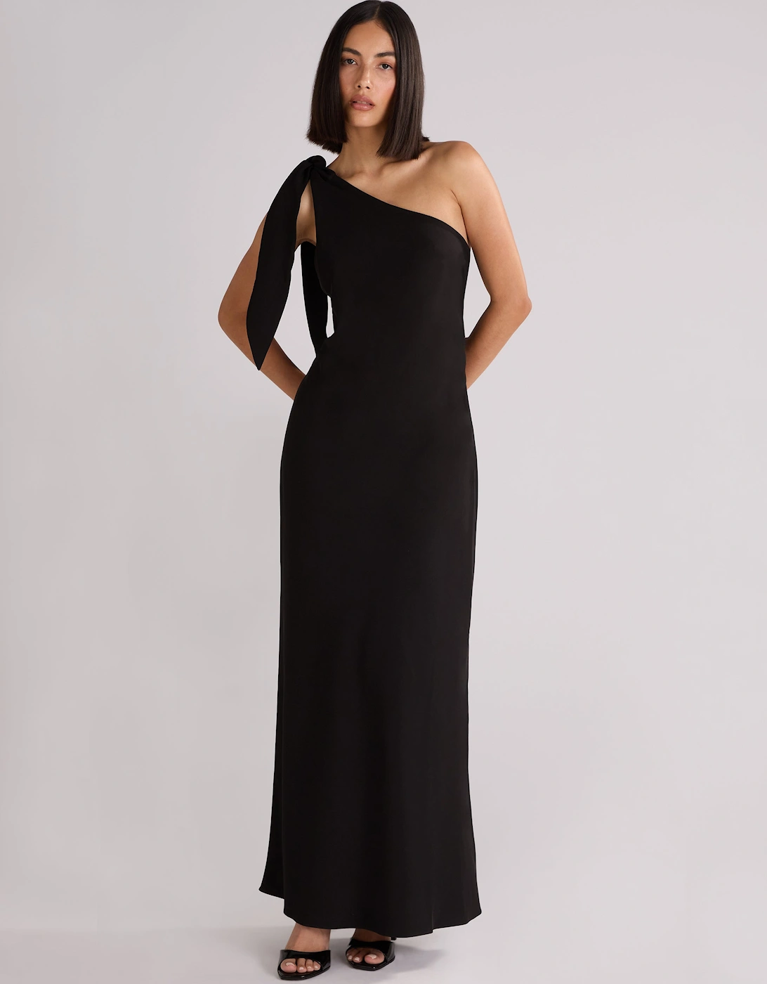 Charlotte Black Crepe One Shoulder Maxi Dress