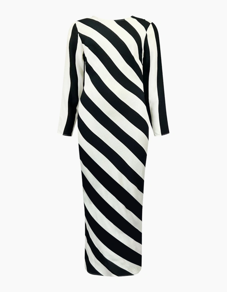 Clara Mono Stripe Print Bias Cut Maxi Dress