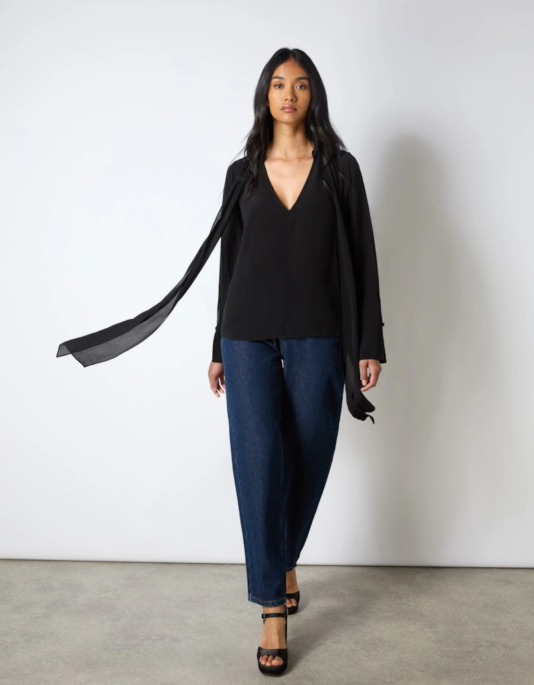 Black Tie Neck Blouse