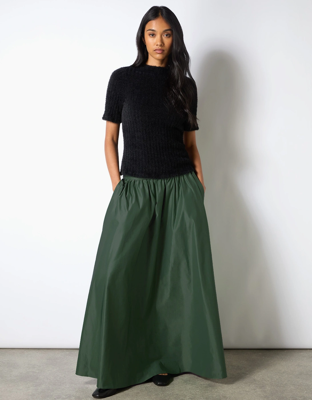 Black Fluffy Rib Top