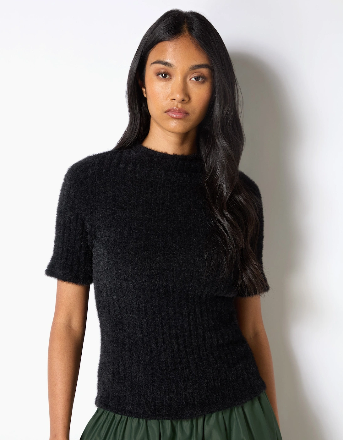 Black Fluffy Rib Top