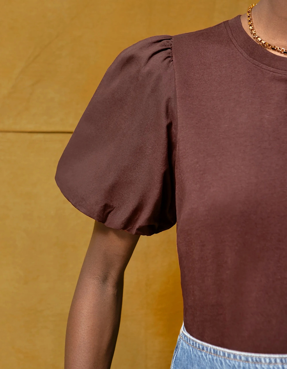 Chocolate Pure Cotton Puff Sleeve T-Shirt