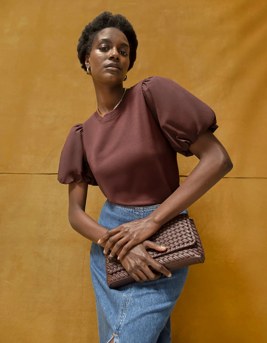 Chocolate Pure Cotton Puff Sleeve T-Shirt