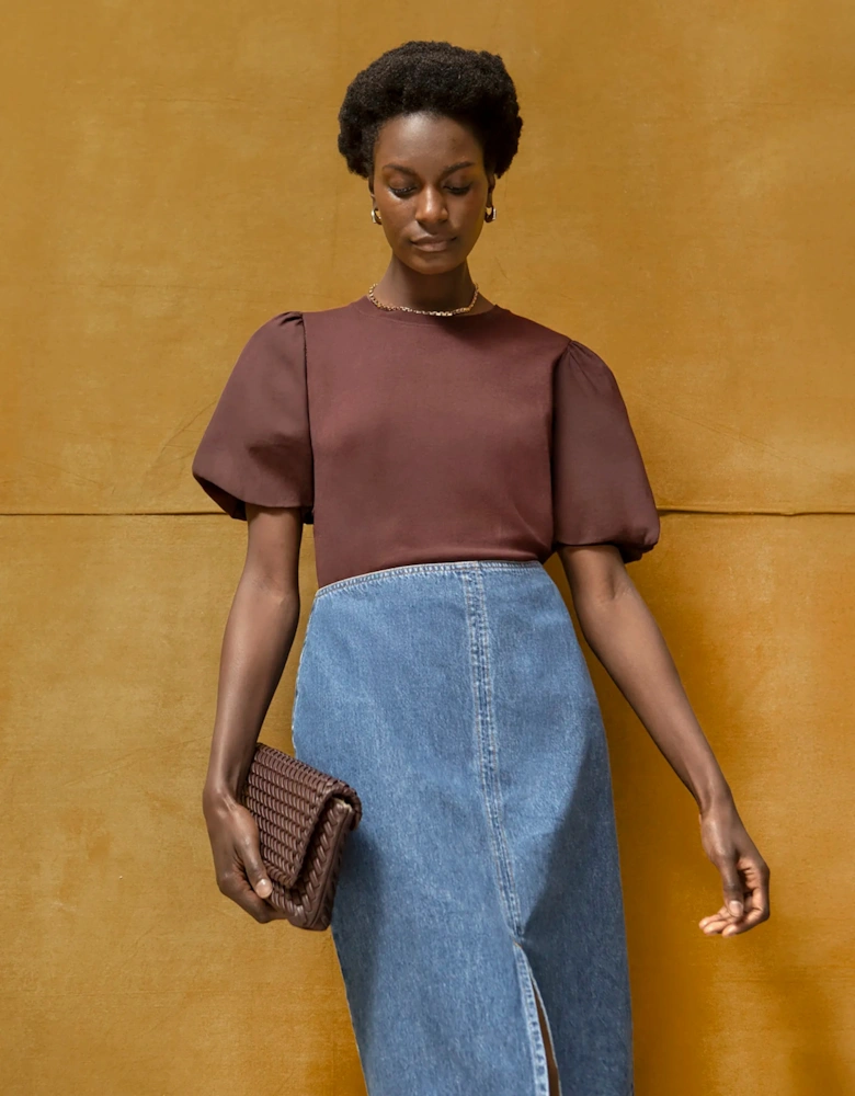 Chocolate Pure Cotton Puff Sleeve T-Shirt