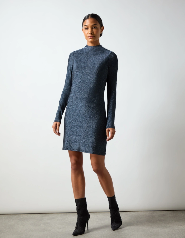 Darcy Navy Sparkle Jersey High Neck Mini Dress