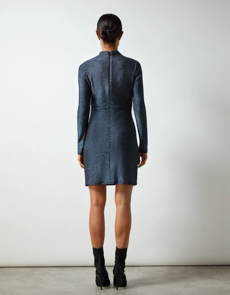 Darcy Navy Sparkle Jersey High Neck Mini Dress