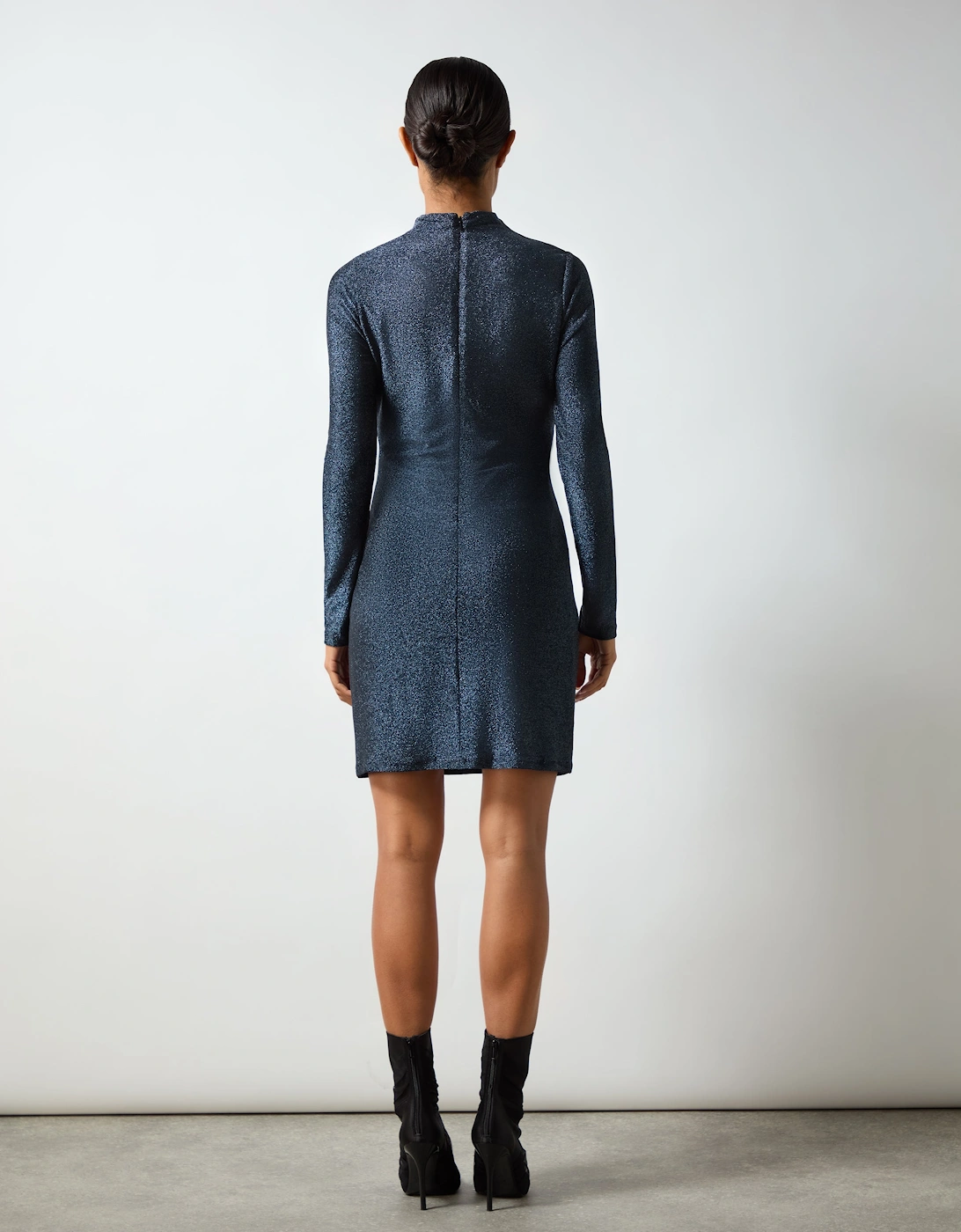 Darcy Navy Sparkle Jersey High Neck Mini Dress