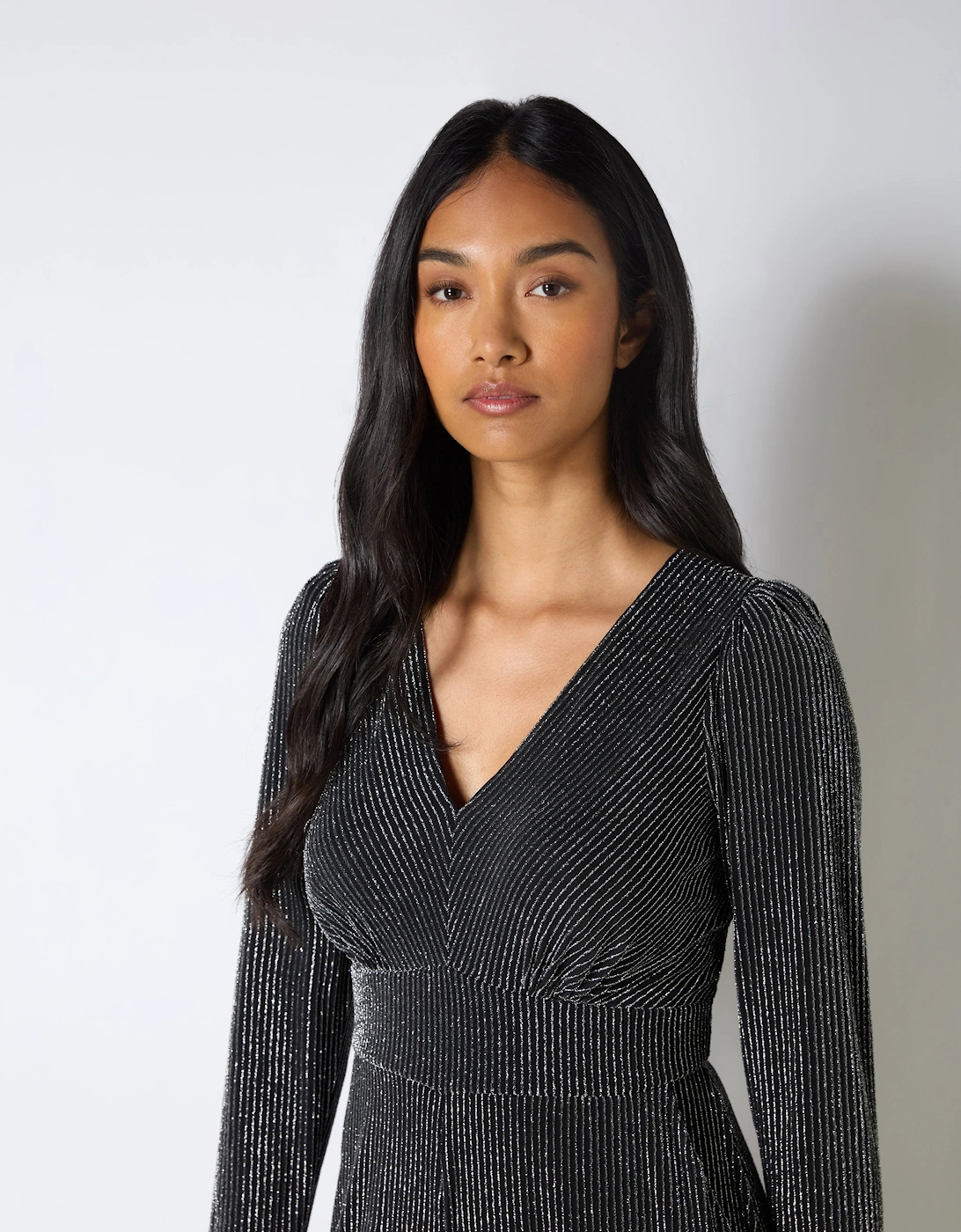 Eliza Silver Sparkle Jersey V-Neck Jumpsuit