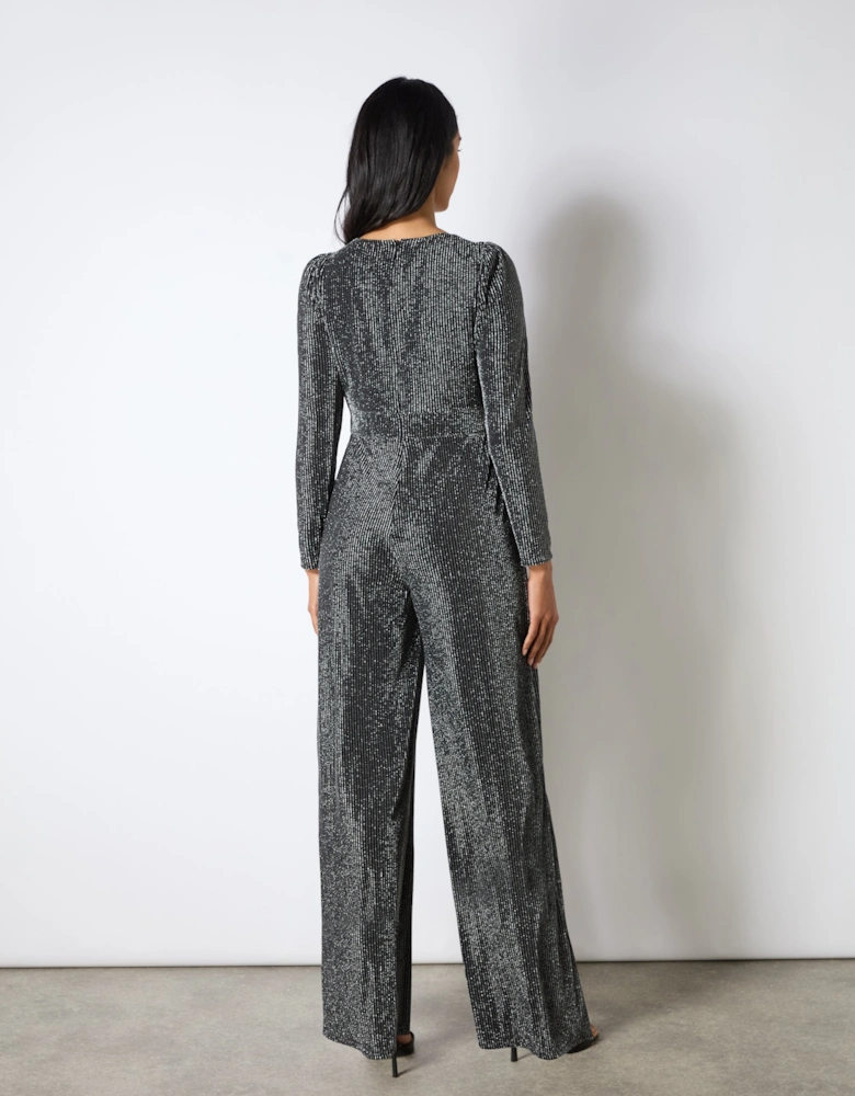Eliza Silver Sparkle Jersey V-Neck Jumpsuit