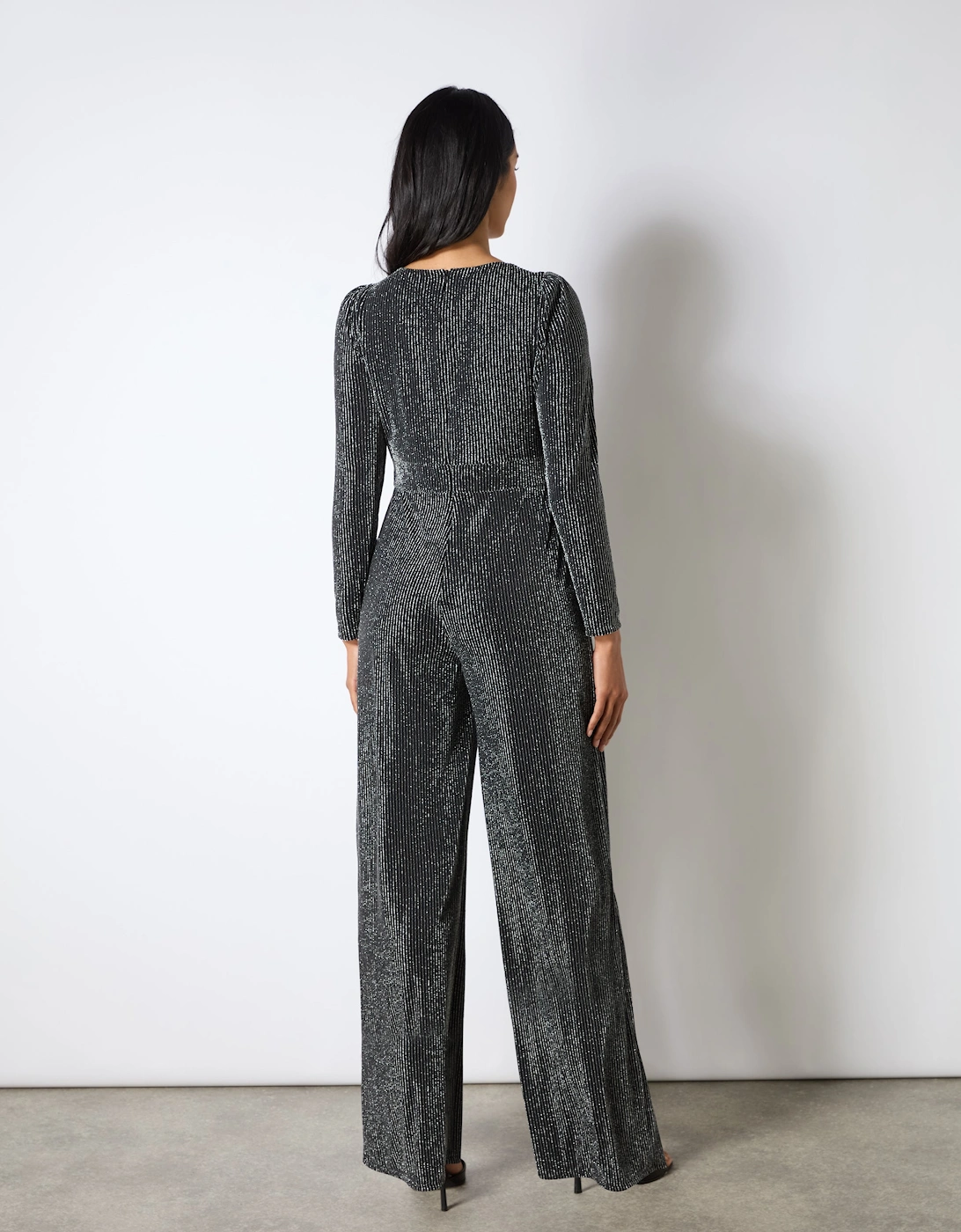 Eliza Silver Sparkle Jersey V-Neck Jumpsuit