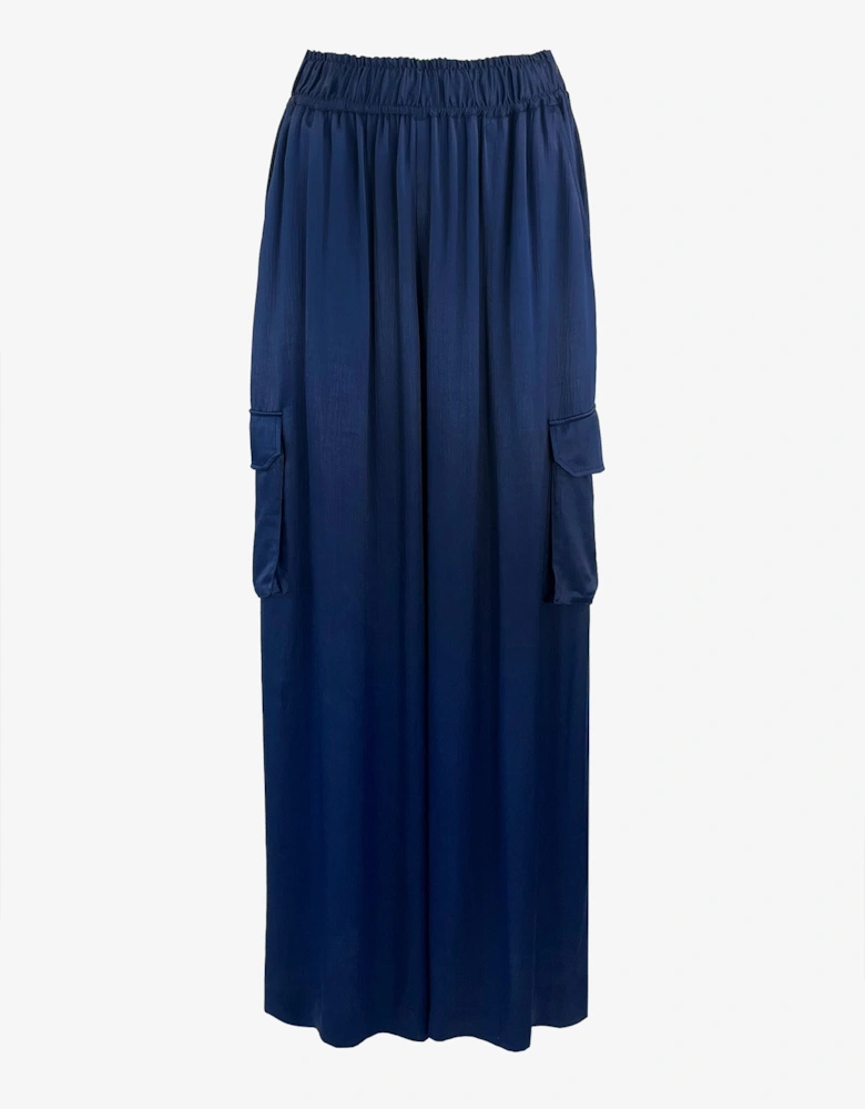 Navy Satin Cargo Trousers