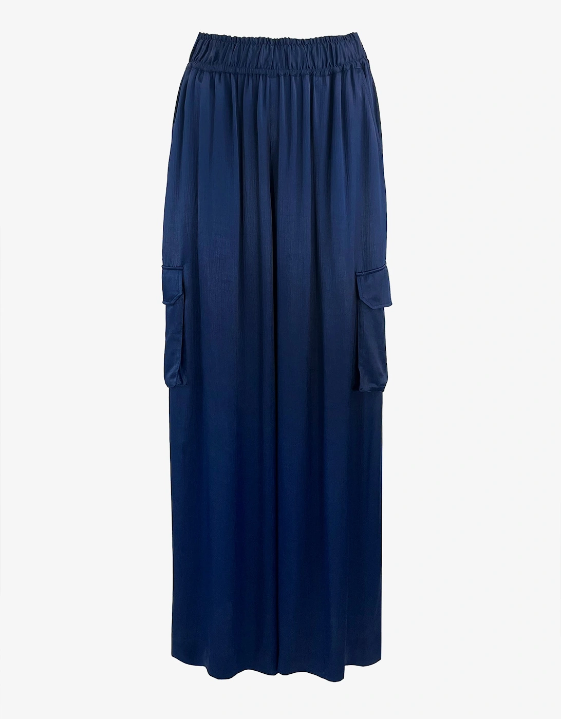 Navy Satin Cargo Trousers