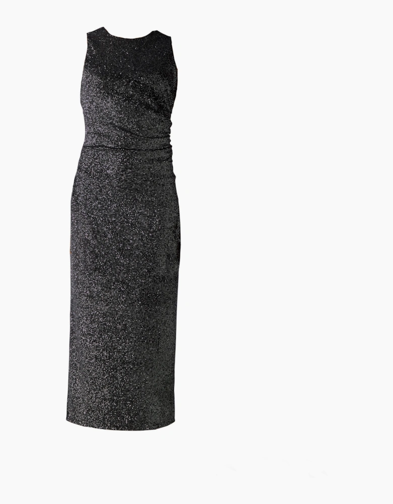 Gabriela Black Sparkle Velvet Column Midi Dress